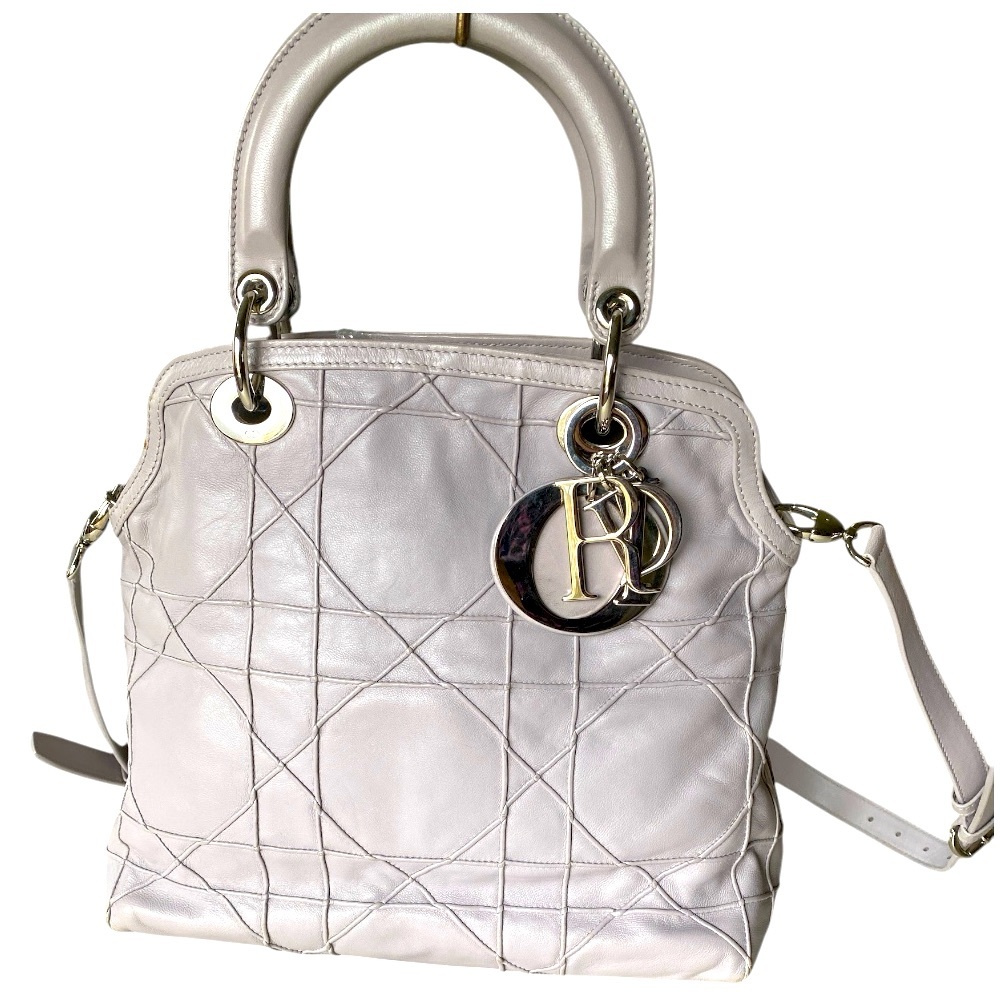 Christian Dior Lavender Grey Leather Cannage Granville Tote handbag / Crossbody